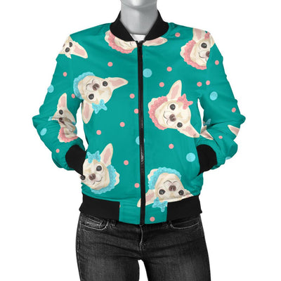 Chihuahua Polka Dot Pattern Women Casual Bomber Jacket