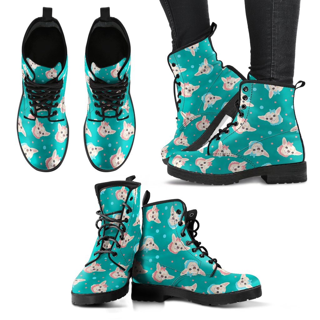 Chihuahua Polka Dot Pattern Women Leather Boots-JTAMIGO.COM