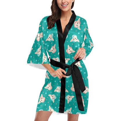 Chihuahua Polka Dot Pattern Women Short Kimono Robe