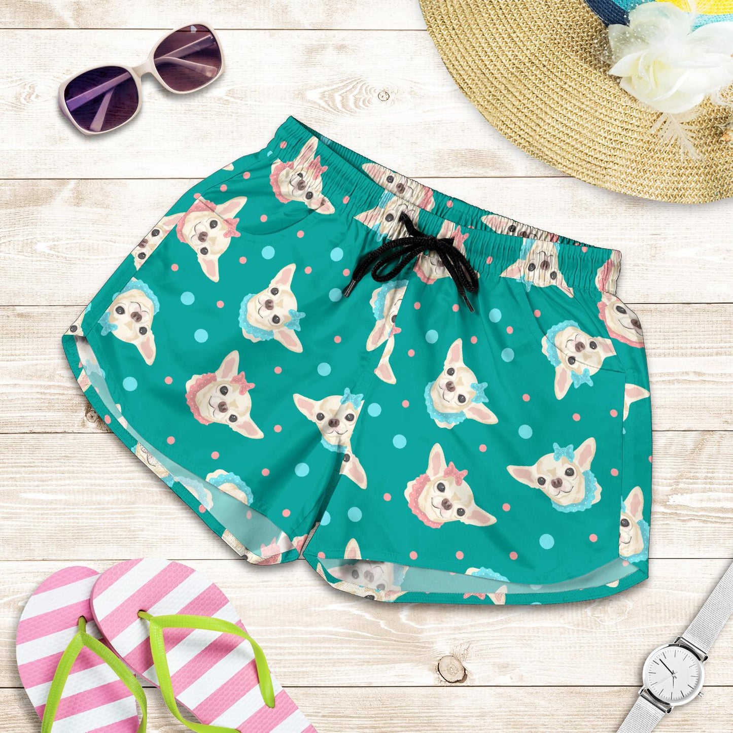 Chihuahua Polka Dot Pattern Women Shorts-JTAMIGO.COM
