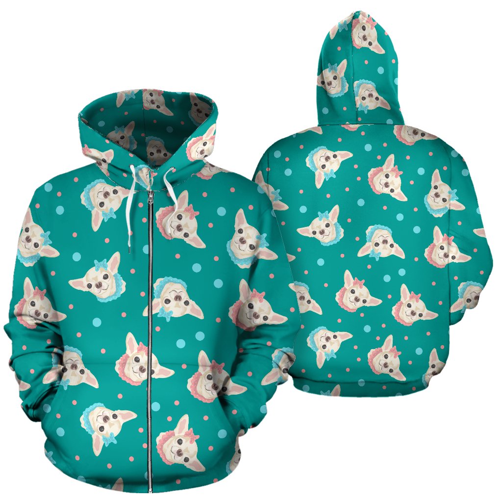 Chihuahua Polka Dot Pattern Zip Up Hoodie
