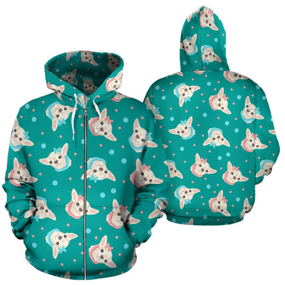 Chihuahua Polka Dot Pattern Zip Up Hoodie