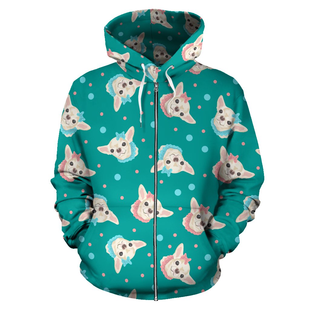 Chihuahua Polka Dot Pattern Zip Up Hoodie