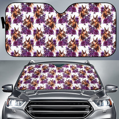 Chihuahua Purple Floral Car Sun Shade For Windshield