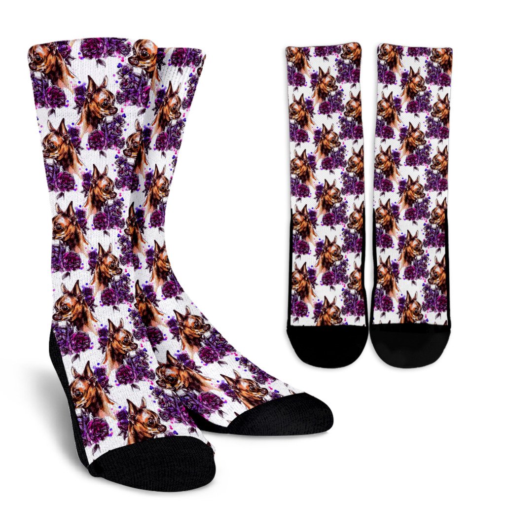 Chihuahua Purple Floral Crew Socks