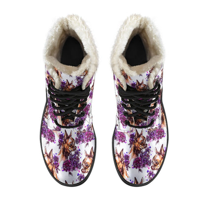 Chihuahua Purple Floral Faux Fur Leather Boots-JTAMIGO.COM