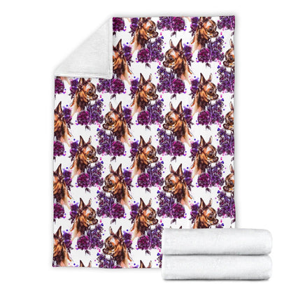 Chihuahua Purple Floral Fleece Blanket