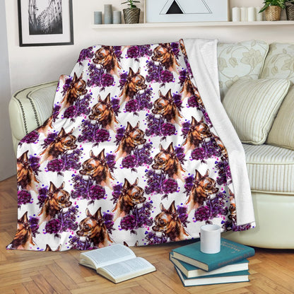 Chihuahua Purple Floral Fleece Blanket