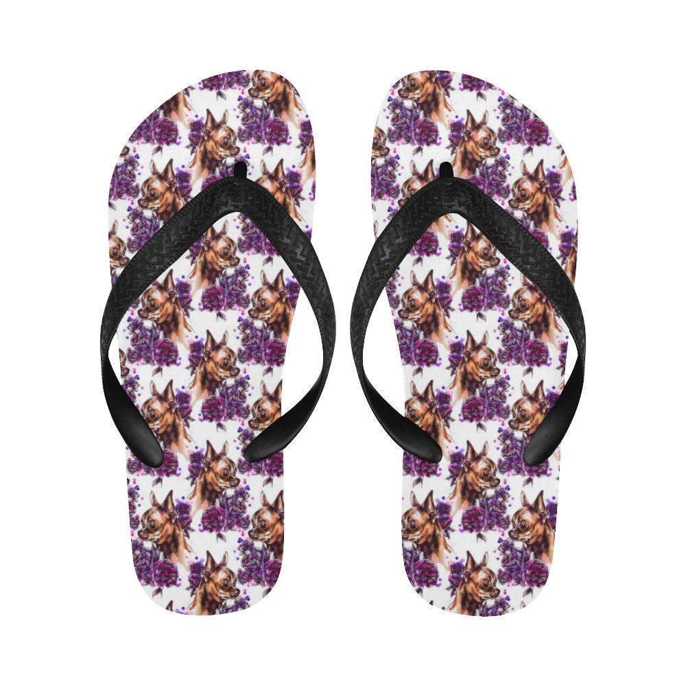 Chihuahua Purple Floral Flip Flops-JTAMIGO.COM