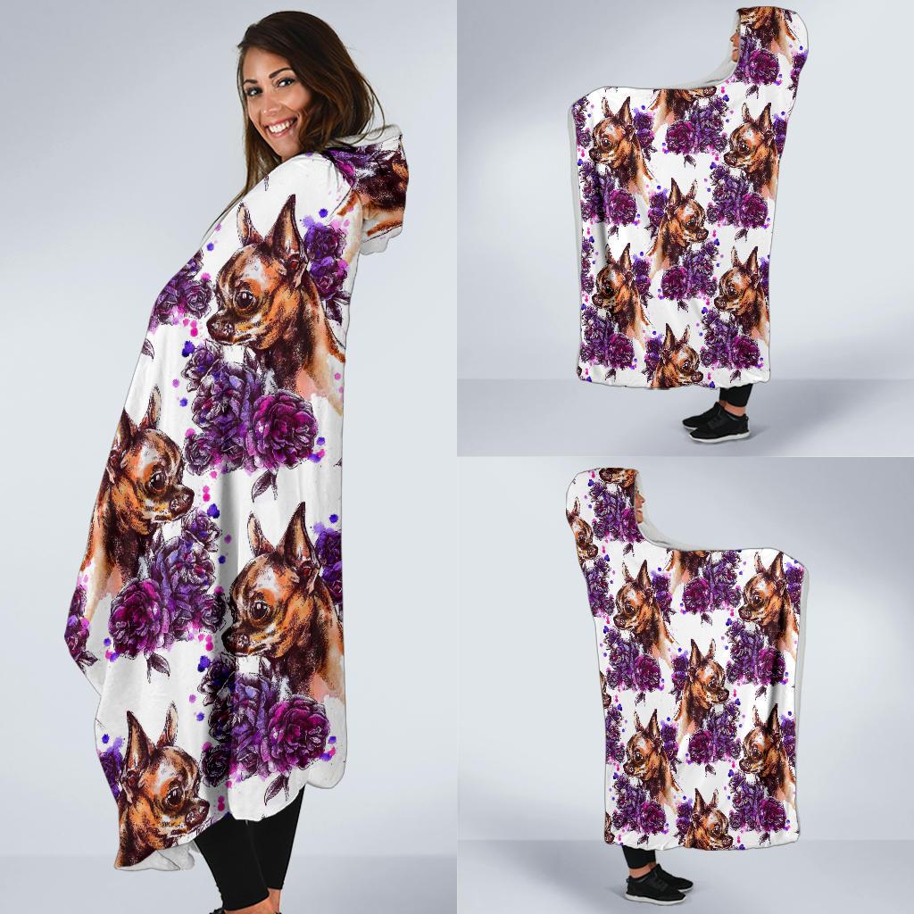 Chihuahua Purple Floral Hooded Blanket-JTAMIGO.COM