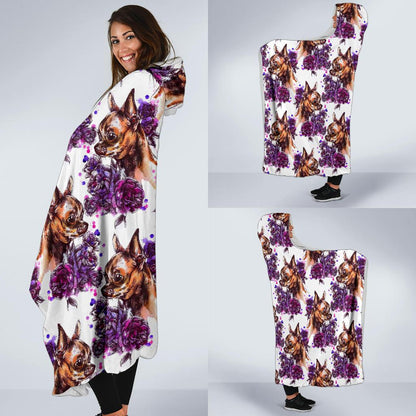 Chihuahua Purple Floral Hooded Blanket-JTAMIGO.COM
