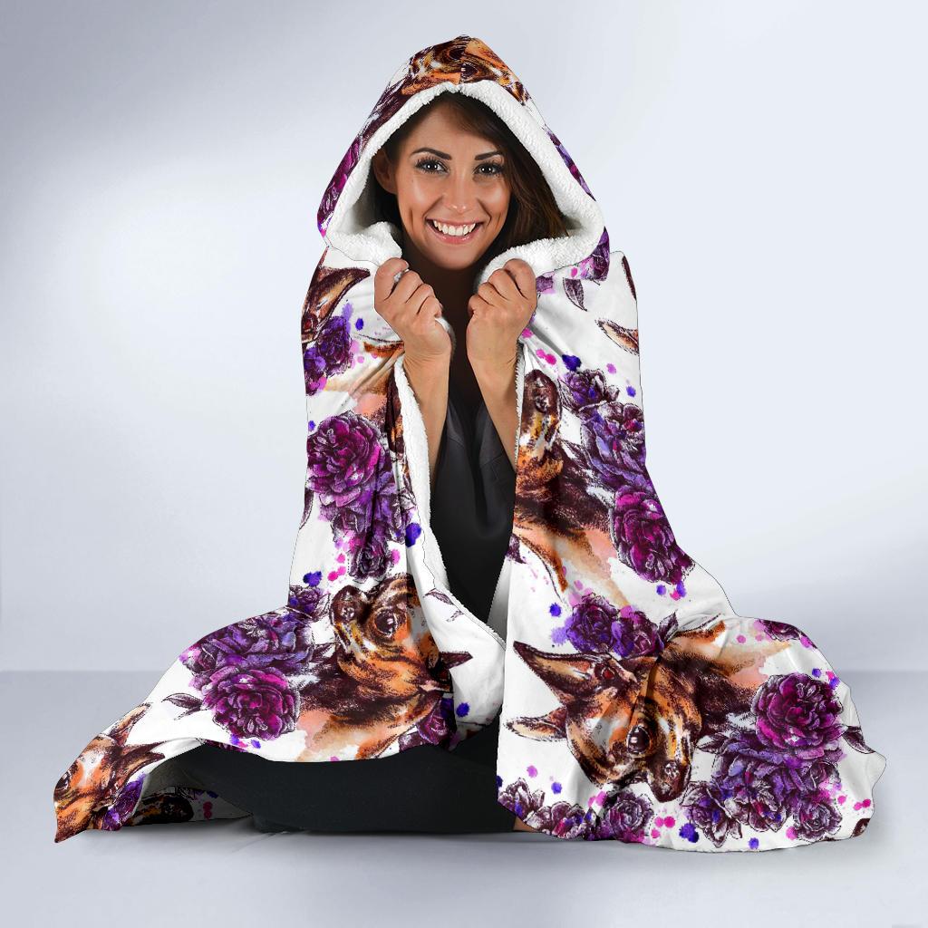 Chihuahua Purple Floral Hooded Blanket-JTAMIGO.COM
