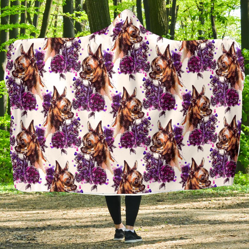 Chihuahua Purple Floral Hooded Blanket-JTAMIGO.COM