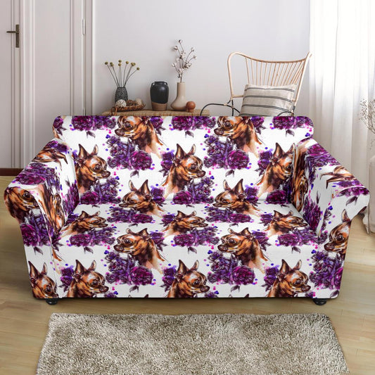 Chihuahua Purple Floral Loveseat Slipcover-JTAMIGO.COM