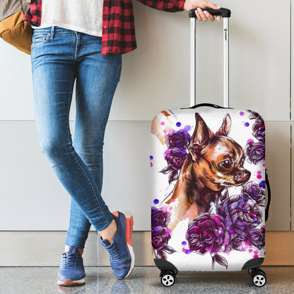 Chihuahua Purple Floral Luggage Cover Protector