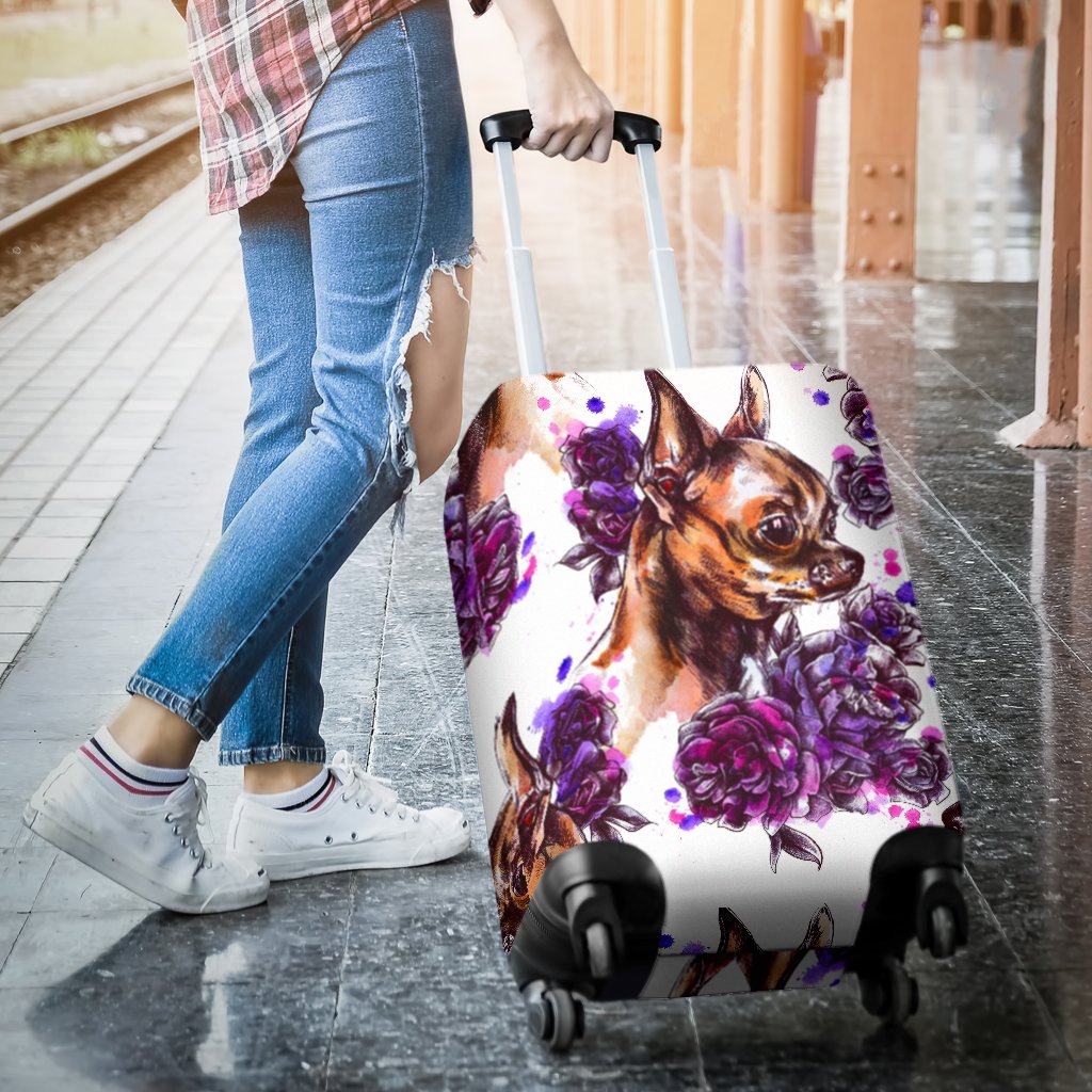 Chihuahua Purple Floral Luggage Cover Protector