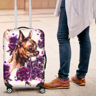 Chihuahua Purple Floral Luggage Cover Protector