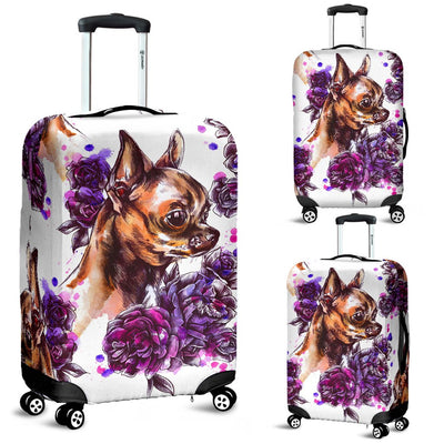 Chihuahua Purple Floral Luggage Cover Protector