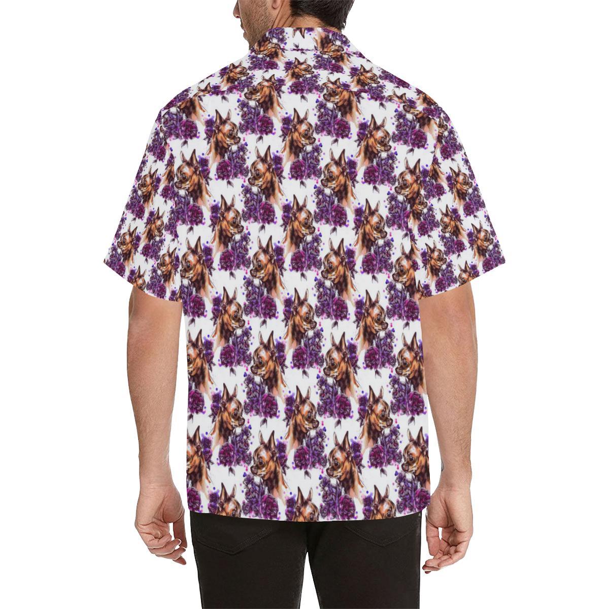 Chihuahua Purple Floral Men Aloha Hawaiian Shirt