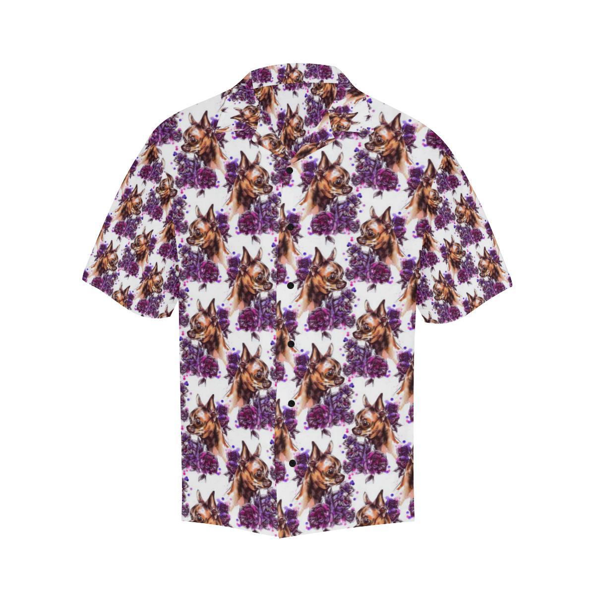 Chihuahua Purple Floral Men Aloha Hawaiian Shirt