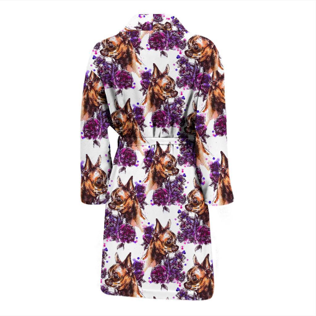 Chihuahua Purple Floral Men Bath Robe-JTAMIGO.COM