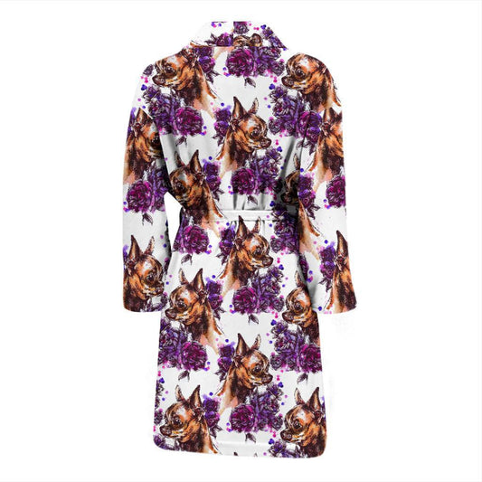 Chihuahua Purple Floral Men Bath Robe-JTAMIGO.COM