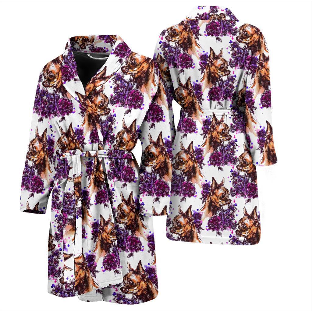 Chihuahua Purple Floral Men Bath Robe-JTAMIGO.COM