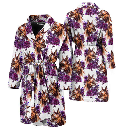 Chihuahua Purple Floral Men Bath Robe-JTAMIGO.COM