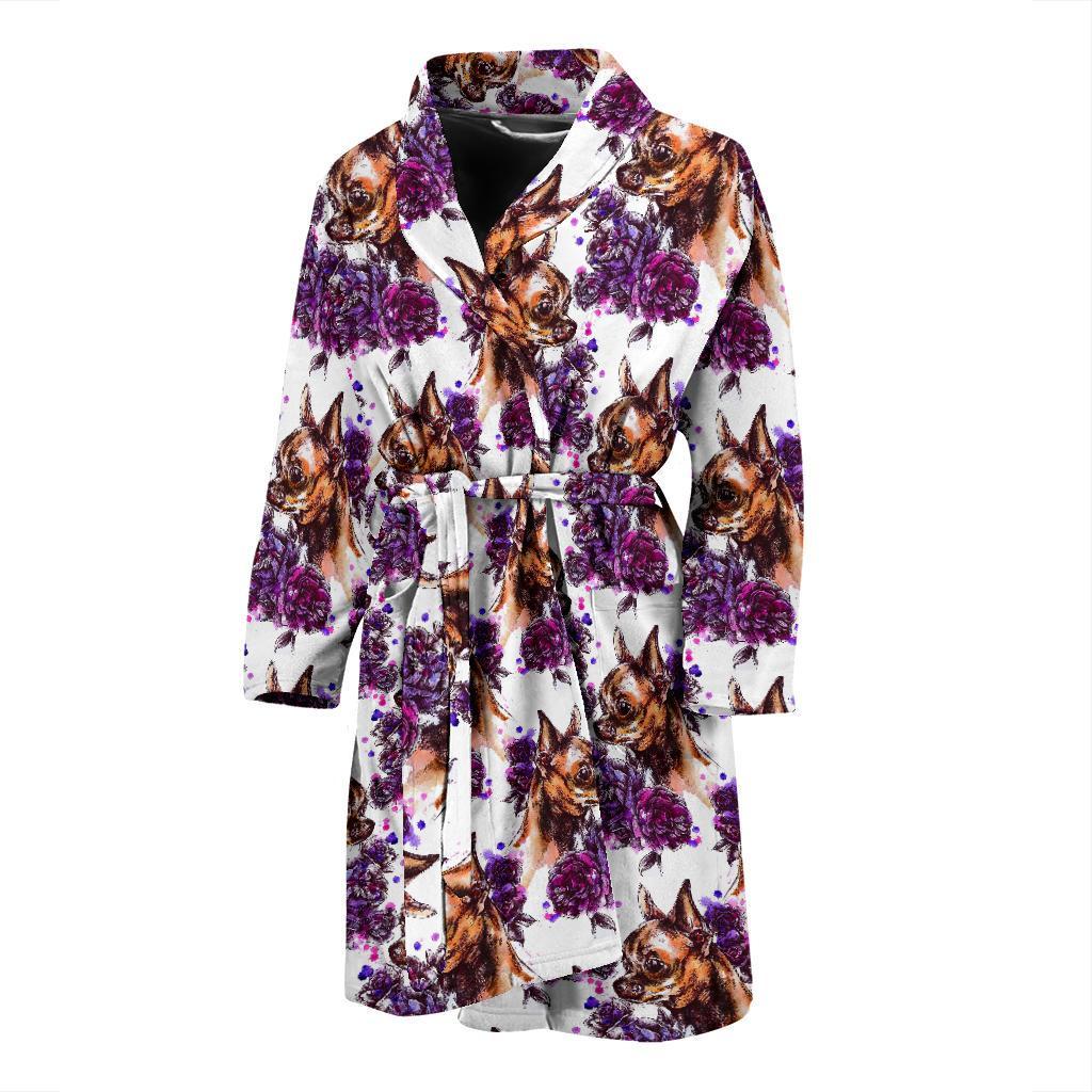 Chihuahua Purple Floral Men Bath Robe-JTAMIGO.COM