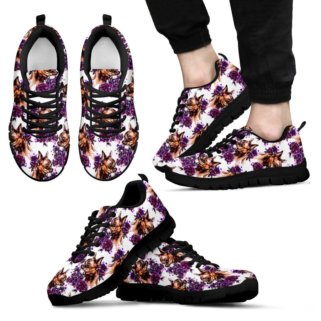 Chihuahua Purple Floral Men Sneakers Shoes