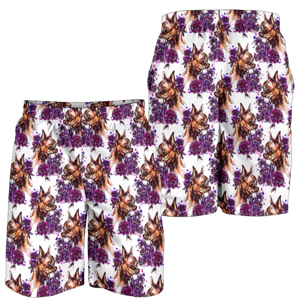 Chihuahua Purple Floral Mens Shorts-JTAMIGO.COM
