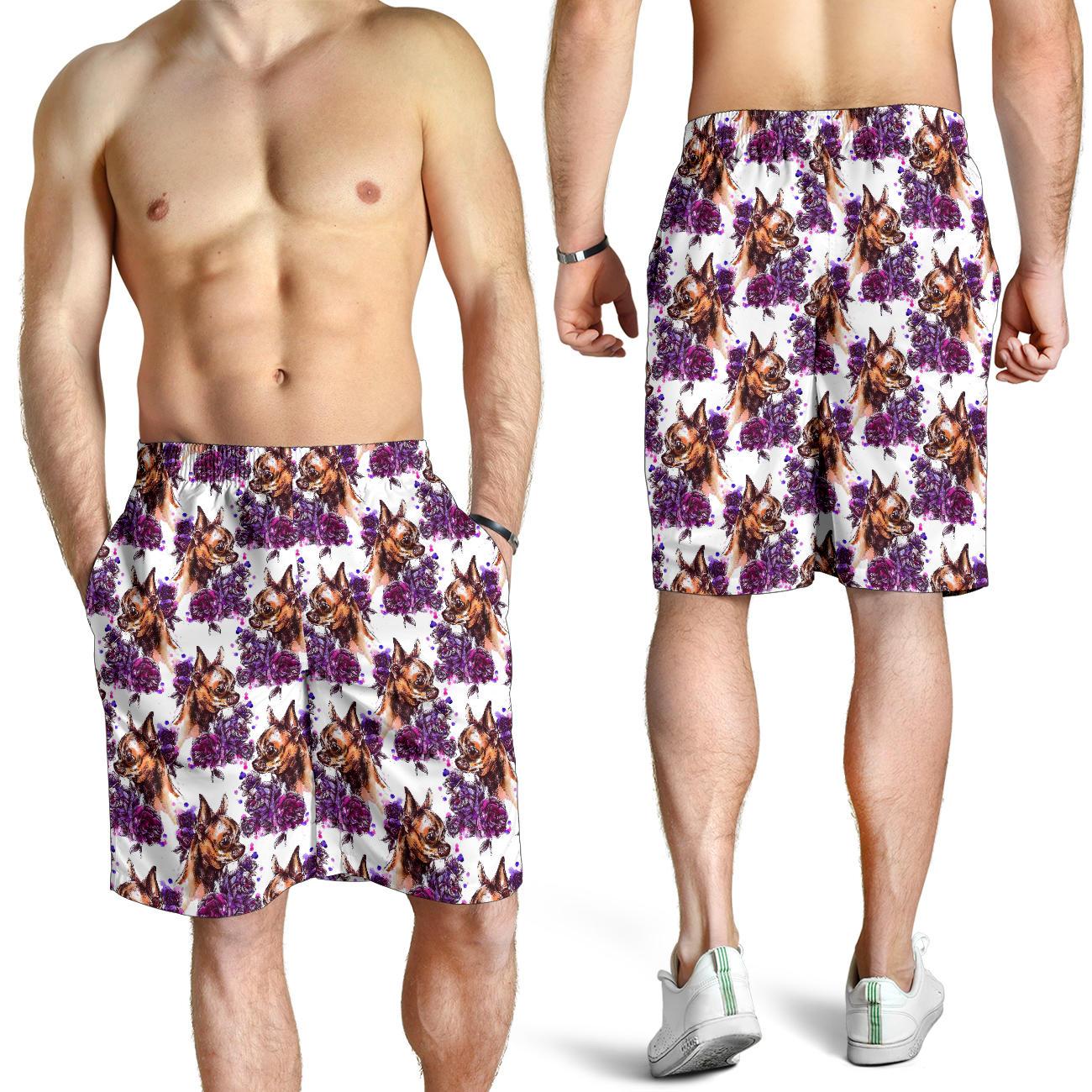 Chihuahua Purple Floral Mens Shorts-JTAMIGO.COM