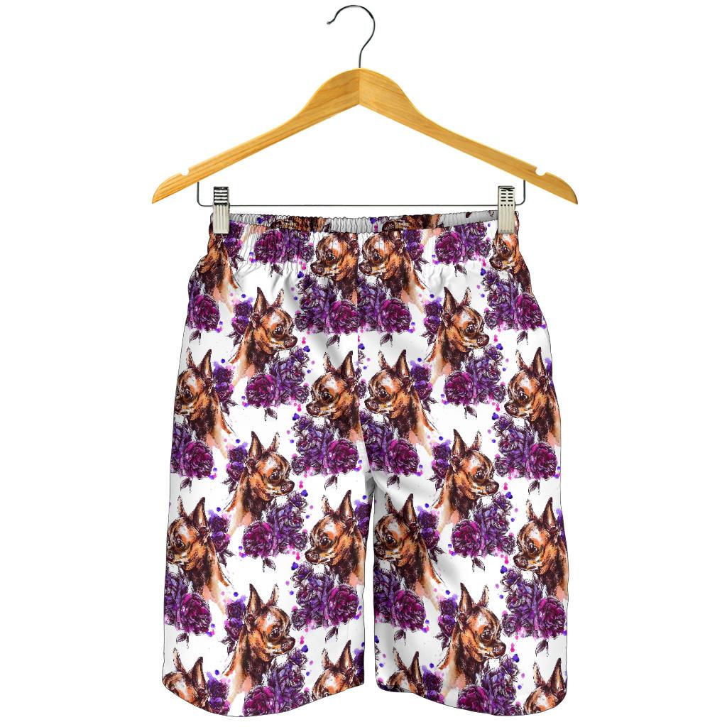 Chihuahua Purple Floral Mens Shorts-JTAMIGO.COM