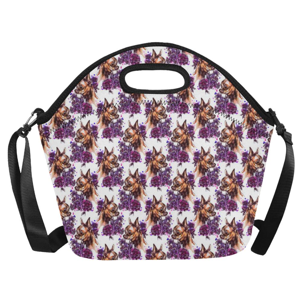 Chihuahua Purple Floral Neoprene Lunch Bag (Model 1669)(Large)-JTAMIGO.COM