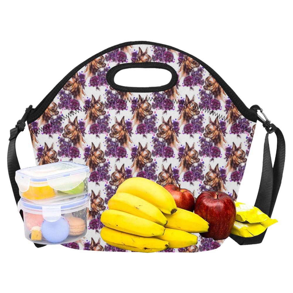 Chihuahua Purple Floral Neoprene Lunch Bag (Model 1669)(Large)-JTAMIGO.COM