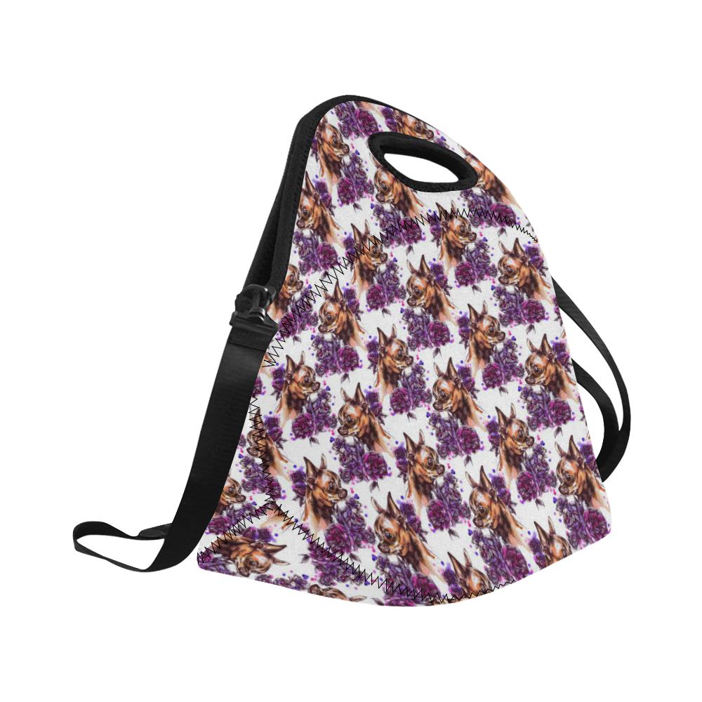 Chihuahua Purple Floral Neoprene Lunch Bag (Model 1669)(Large)-JTAMIGO.COM