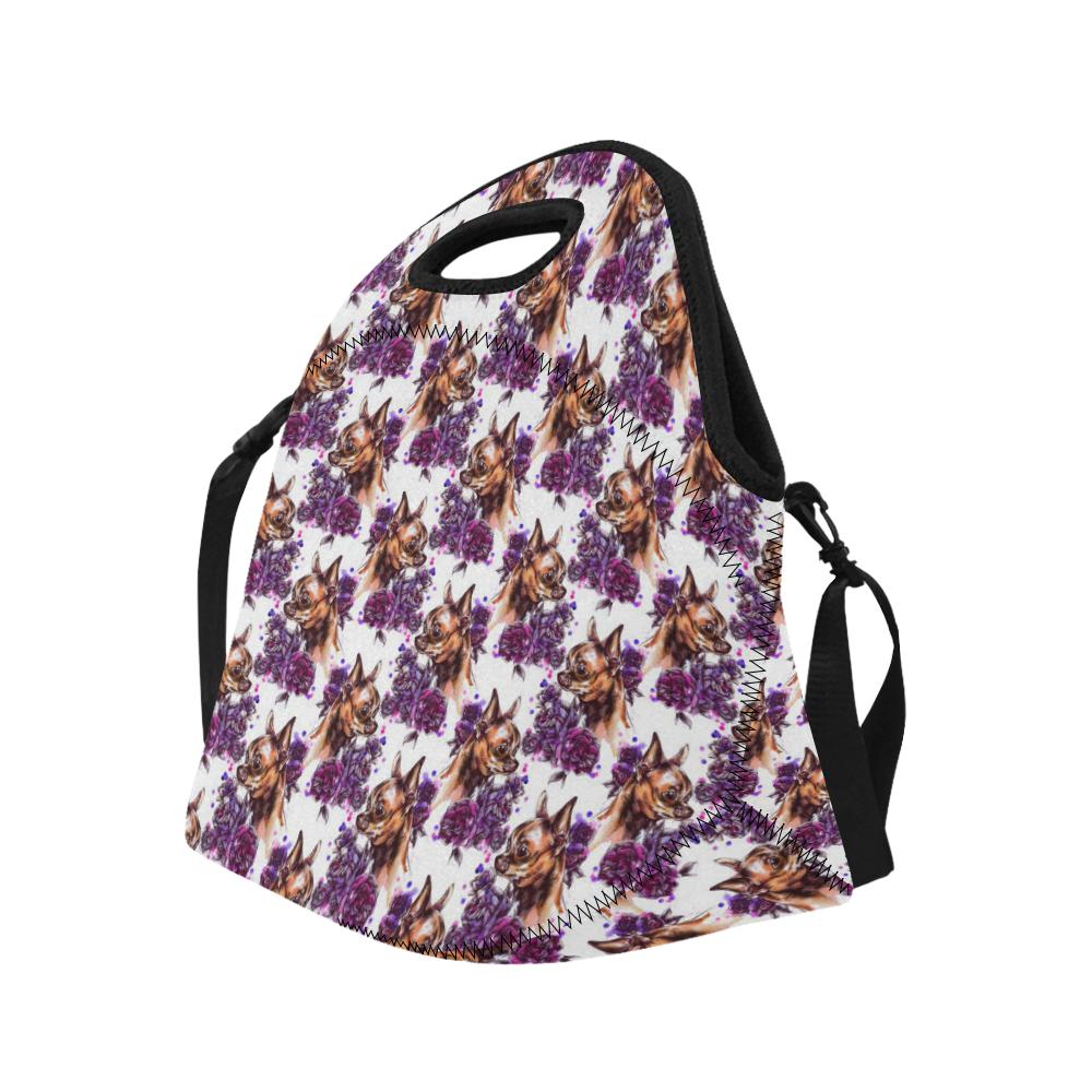 Chihuahua Purple Floral Neoprene Lunch Bag (Model 1669)(Large)-JTAMIGO.COM