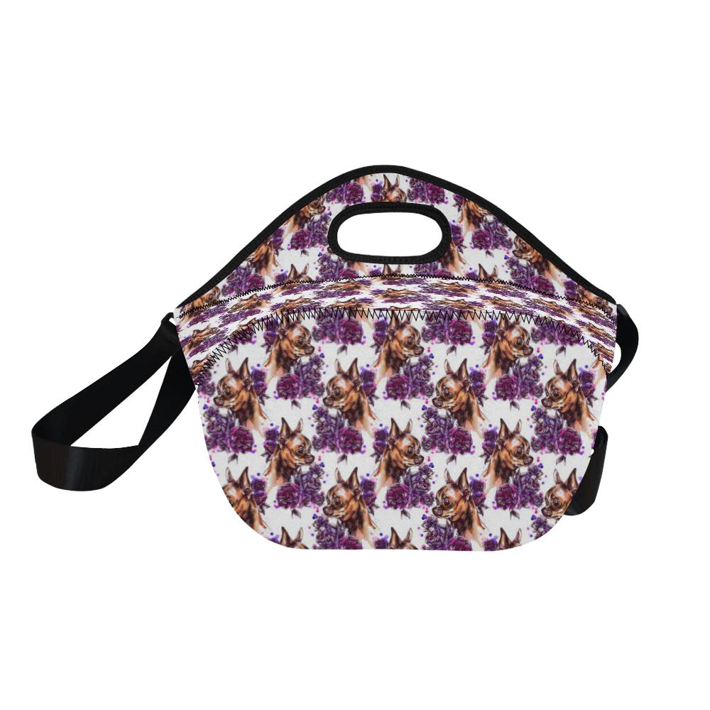 Chihuahua Purple Floral Neoprene Lunch Bag (Model 1669)(Large)-JTAMIGO.COM