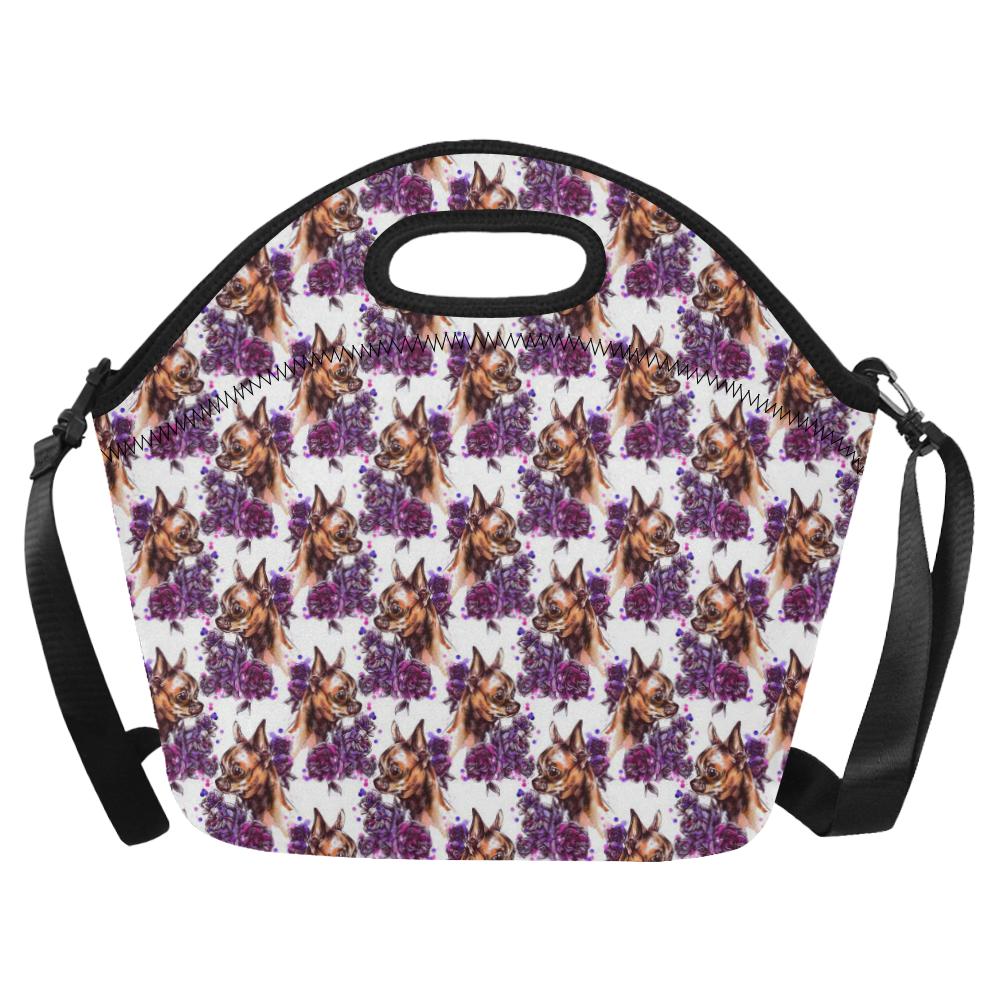 Chihuahua Purple Floral Neoprene Lunch Bag (Model 1669)(Large)-JTAMIGO.COM