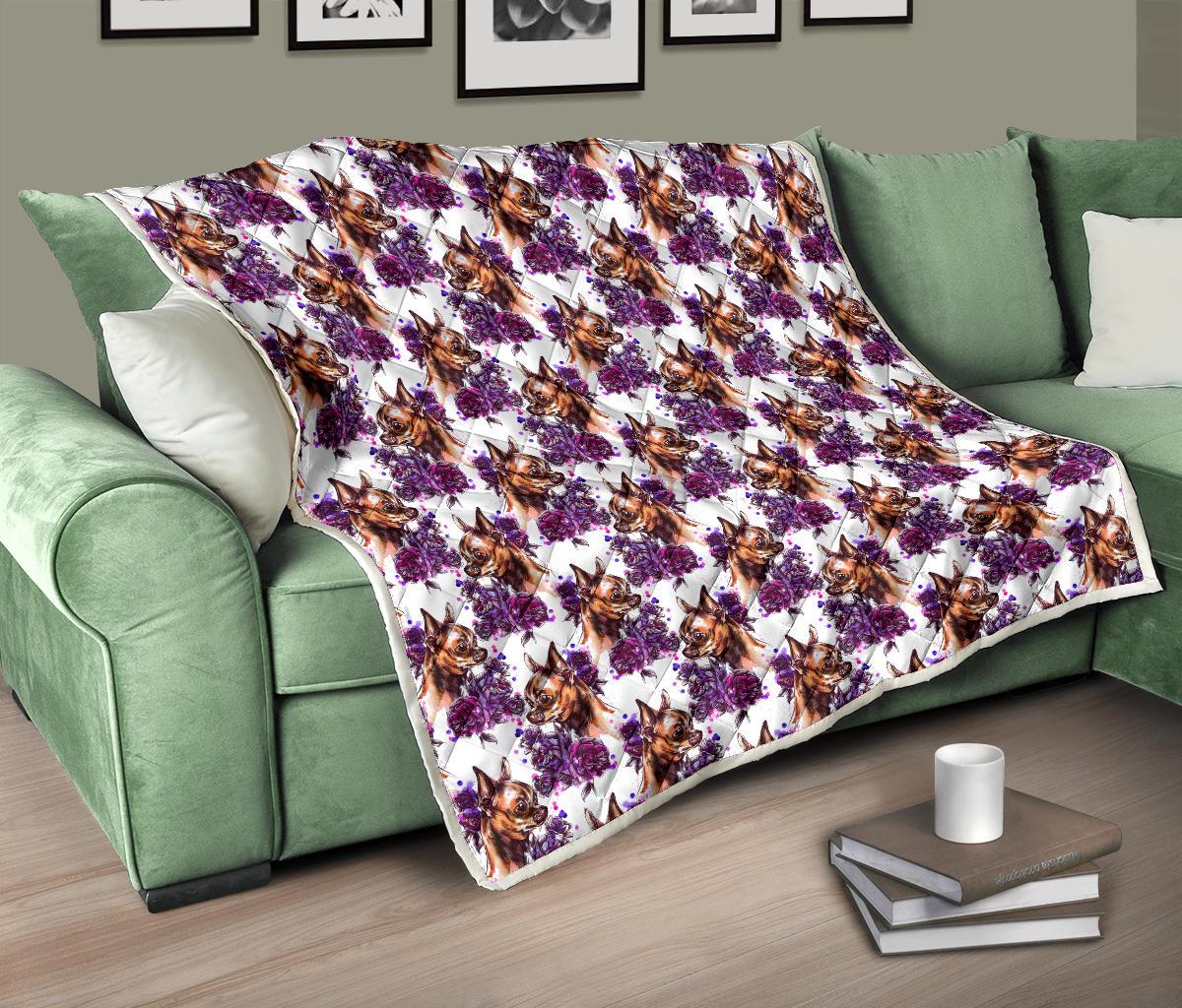 Chihuahua Purple Floral Premium Quilt-JTAMIGO.COM