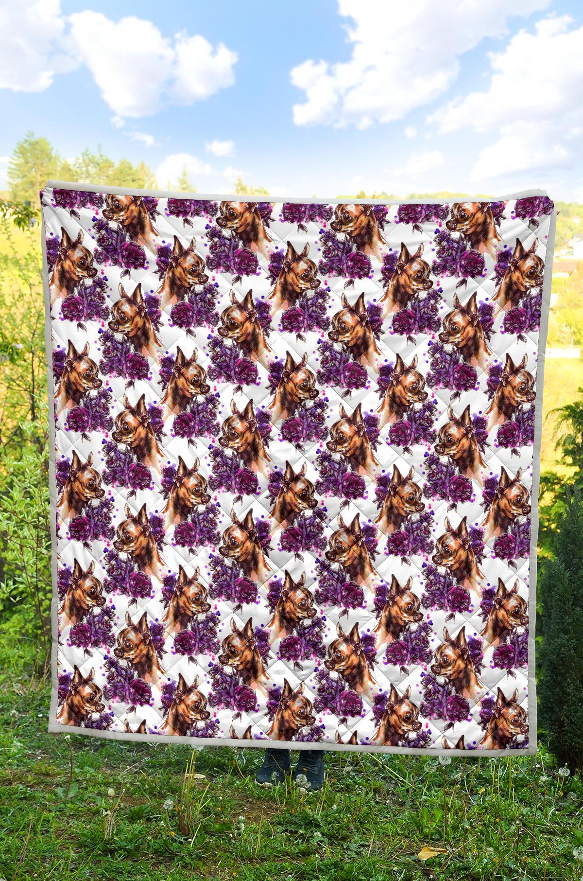 Chihuahua Purple Floral Premium Quilt-JTAMIGO.COM