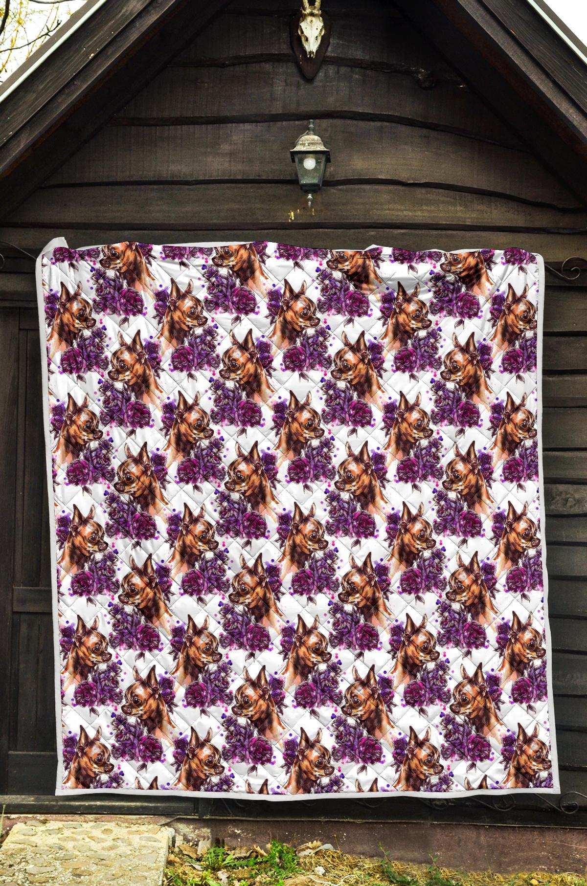 Chihuahua Purple Floral Premium Quilt-JTAMIGO.COM