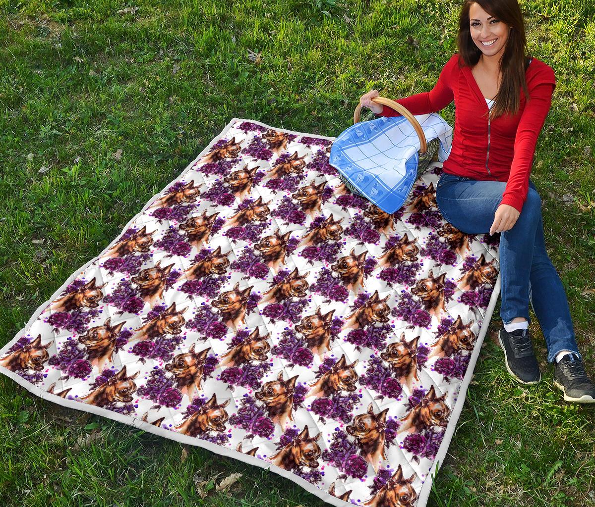 Chihuahua Purple Floral Premium Quilt-JTAMIGO.COM