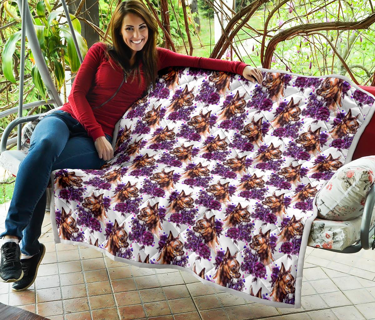 Chihuahua Purple Floral Premium Quilt-JTAMIGO.COM