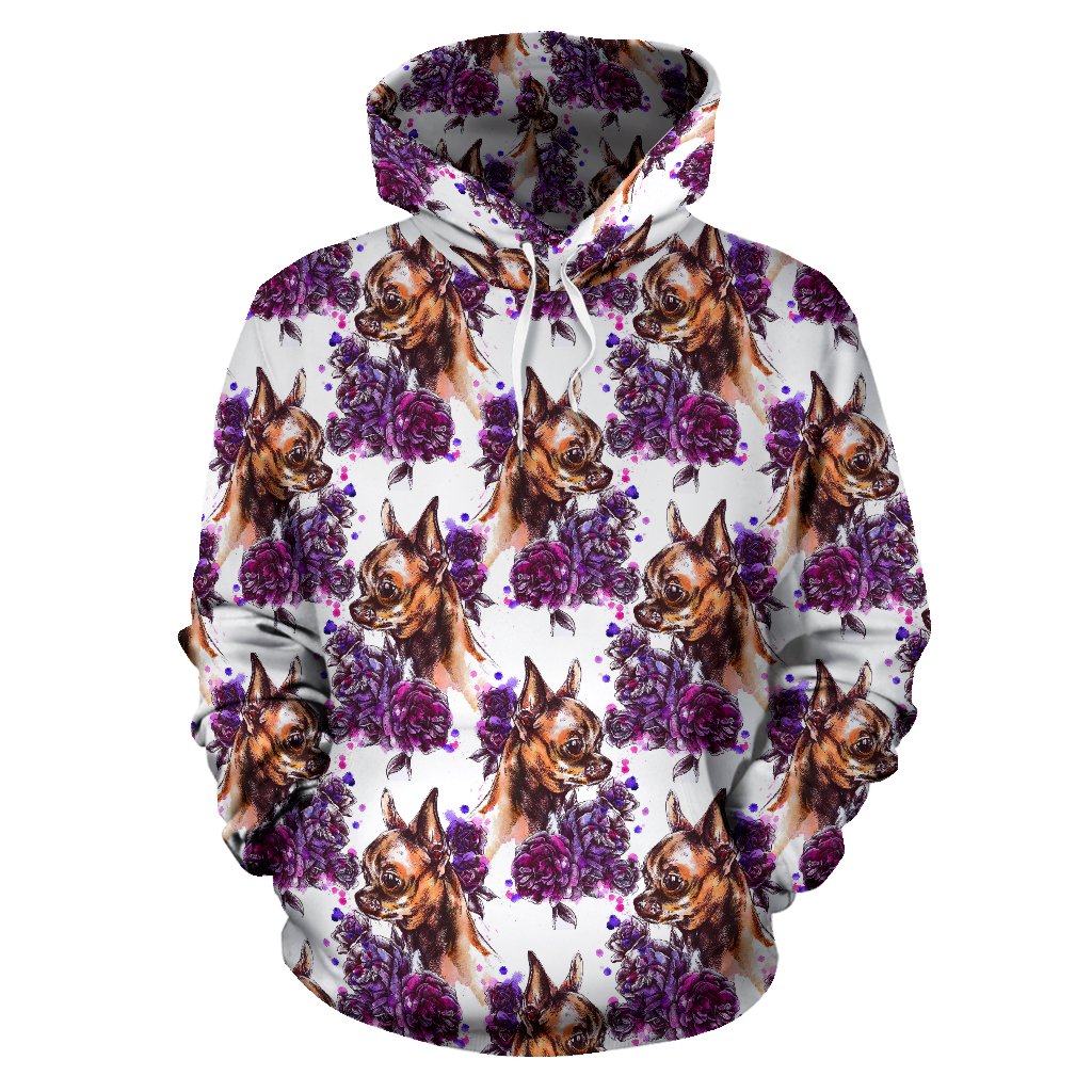 Chihuahua Purple Floral Pullover Hoodie