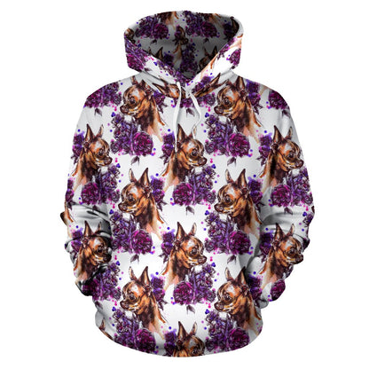 Chihuahua Purple Floral Pullover Hoodie