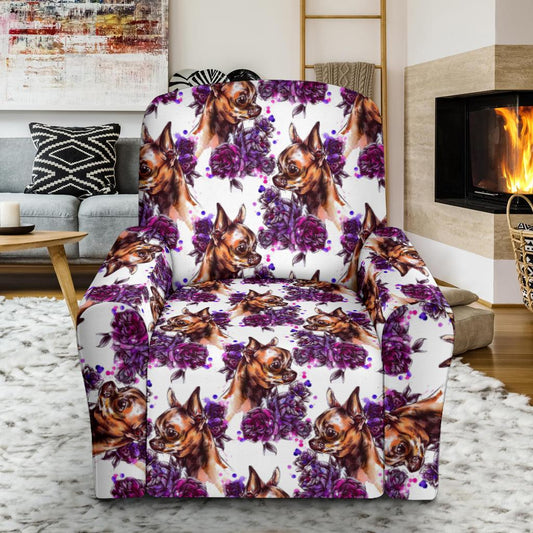 Chihuahua Purple Floral Single Sofa Slipcover -JTAMIGO.COM