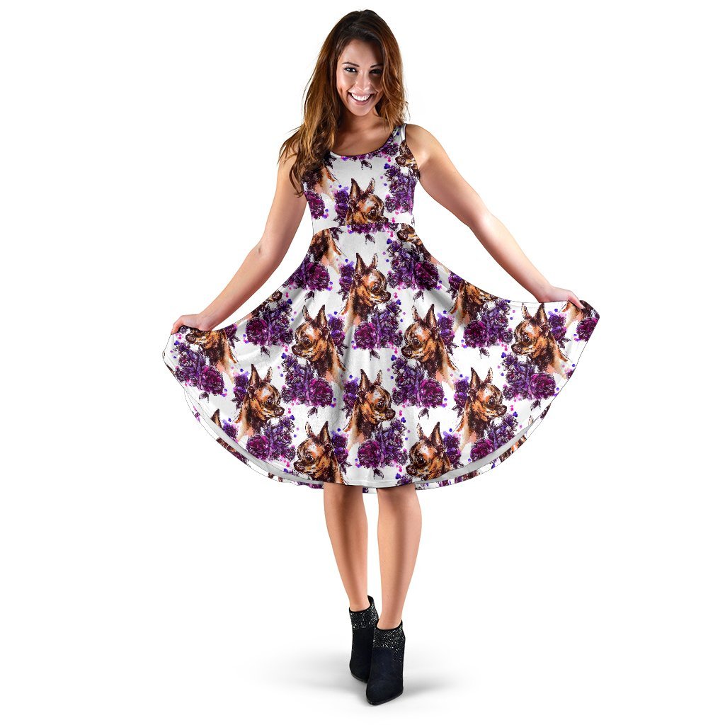 Chihuahua Purple Floral Sleeveless Dress