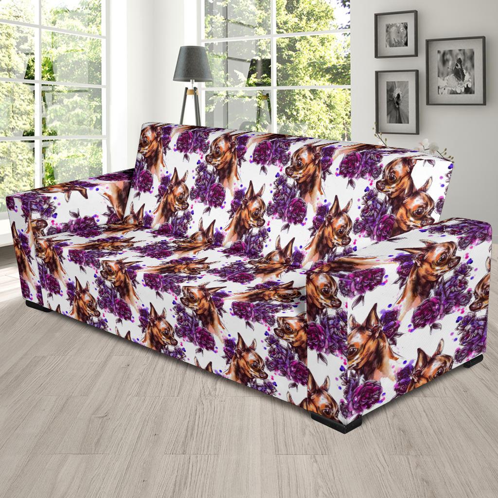 Chihuahua Purple Floral Sofa Slipcover-JTAMIGO.COM