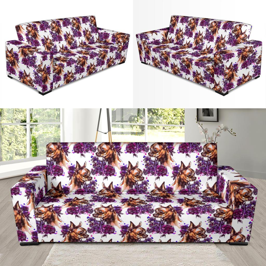 Chihuahua Purple Floral Sofa Slipcover-JTAMIGO.COM